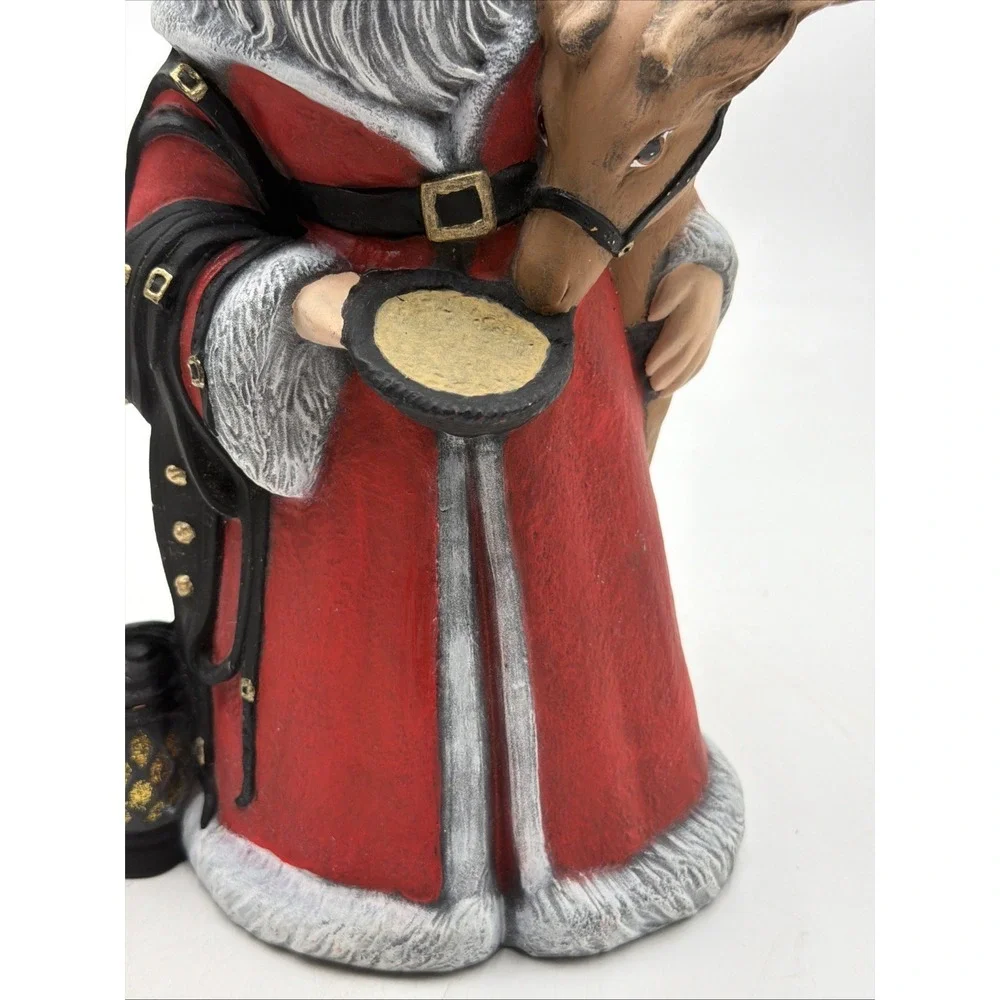 Santa Claus Feeding Reindeer Ceramic Statue VINTAGE Christmas not Rudolph